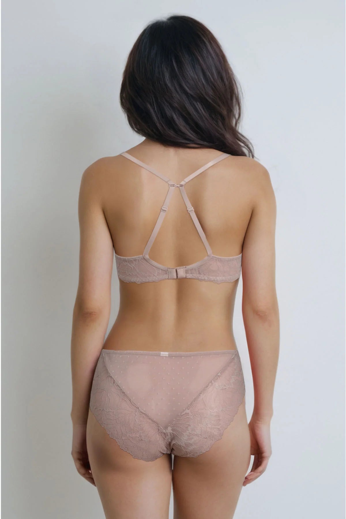 Bella Wired And Non Padded Lace Bra Set - Skin