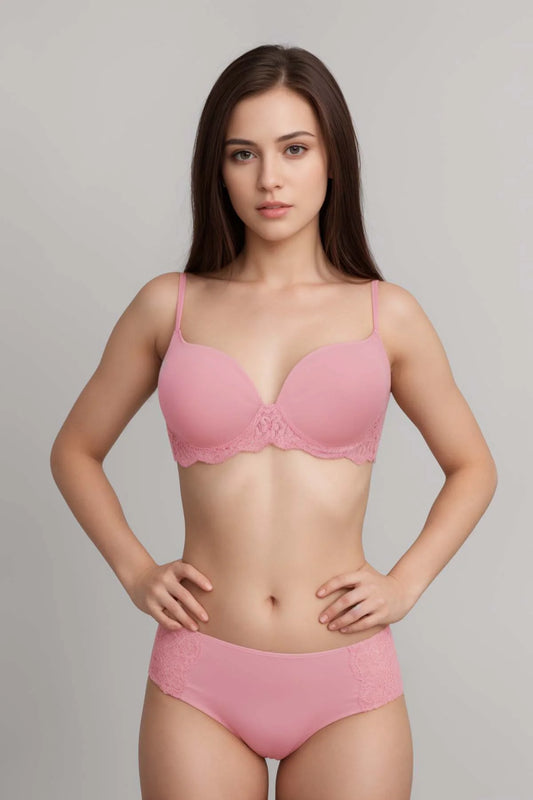 Lana Wired And Push Up Lace Bra Set - Pink